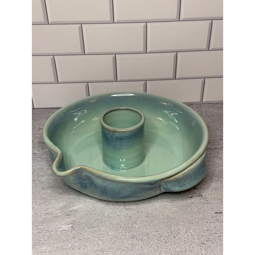Tumbleweed Pottery Ceramic Chicken Cooker Vertical Roaster Seafoam Green Blue